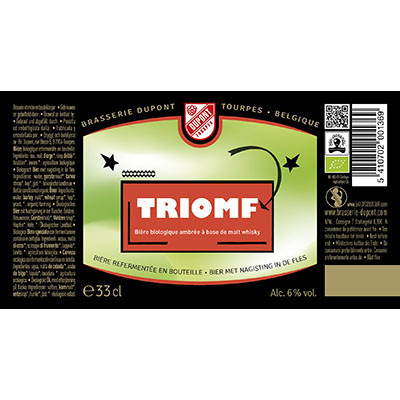 5410702001369 Triomf<sup>1</sup>  - 33cl Bière biologique refermentée en bouteille (contrôle BE-BIO-01) Sticker Front